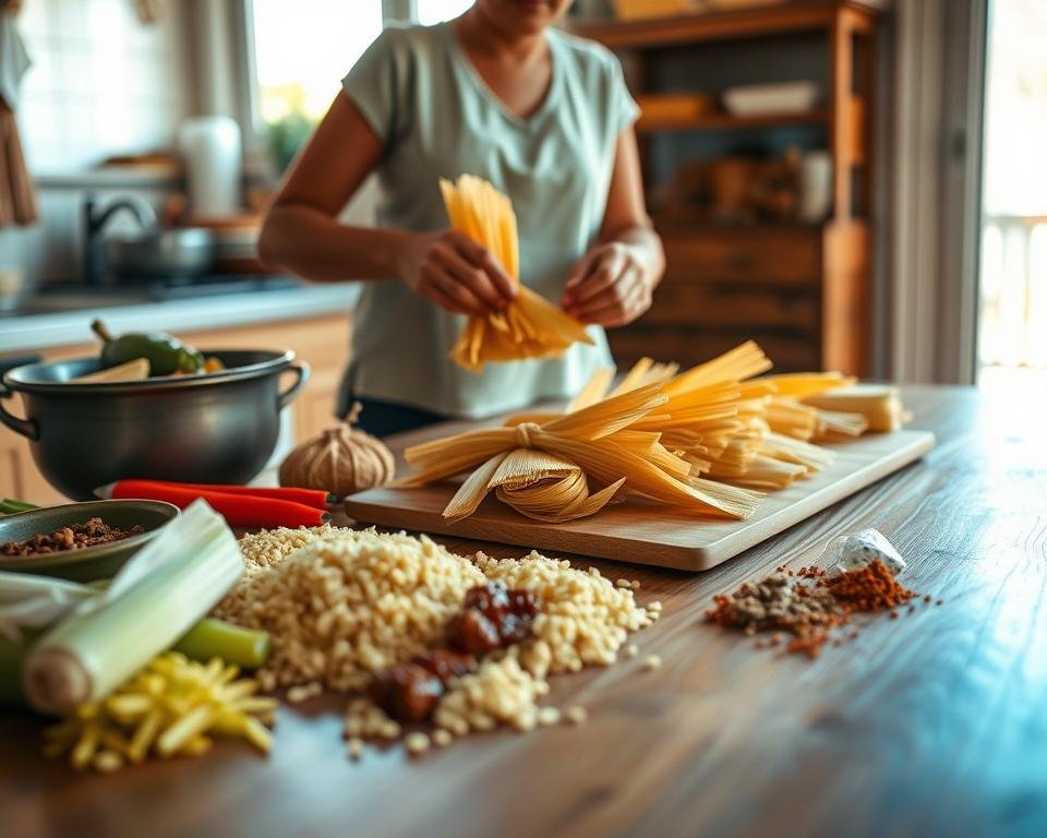 preparing tamales