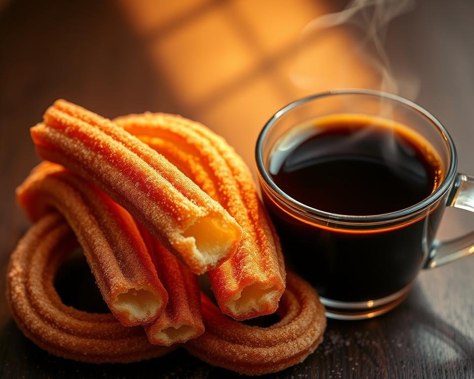 sweet churros with coffee